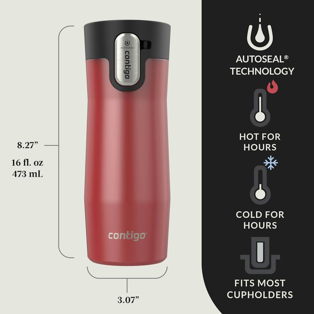 Contigo® AUTOSEAL® West Loop Vacuum-Insulated Stainless Steel Travel Mug with Easy-Clean Lid, 16 oz, 2-Pack (KFNO)