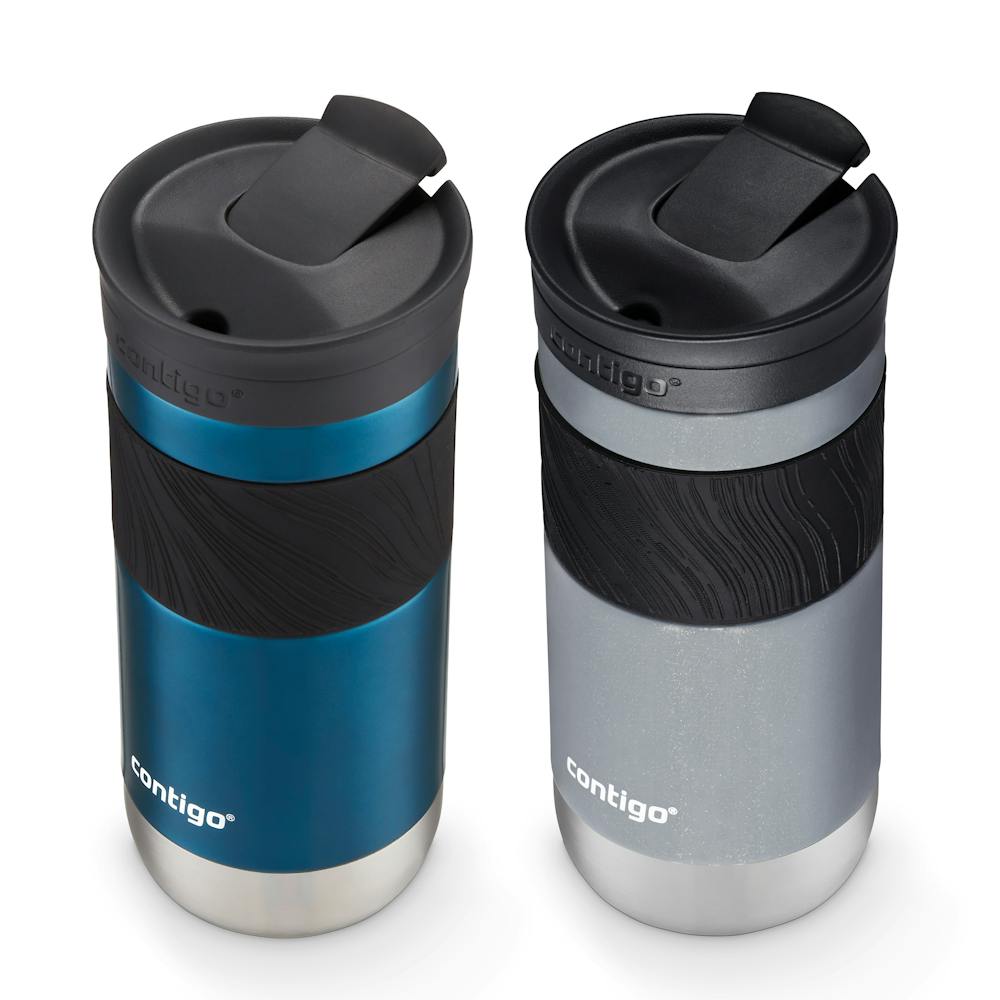 Contigo® SNAPSEAL™ Insulated Stainless Steel Travel Mug with Grip, 16oz., Blueberry Transparent Satin & Gold Morel (FA0F)