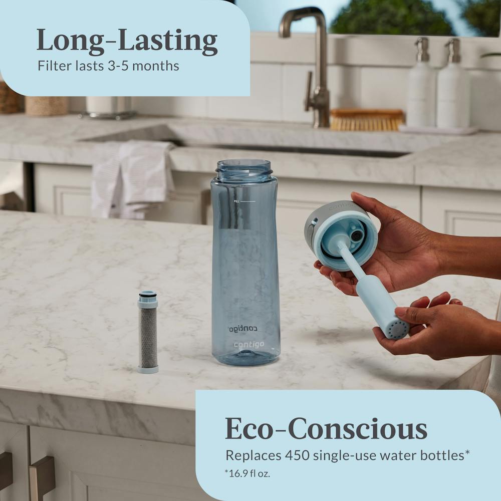 Contigo® Wells Plastic Filter Water Bottle with AUTOSPOUT® Straw Lid and Replacement Filter, 24 Oz (H01S)