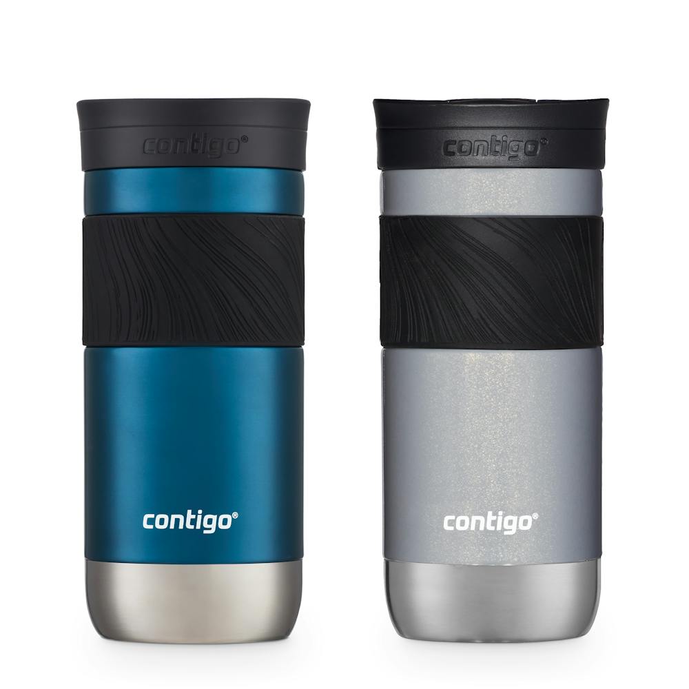 Contigo® SNAPSEAL™ Insulated Stainless Steel Travel Mug with Grip, 16oz., Blueberry Transparent Satin & Gold Morel (FA0F)