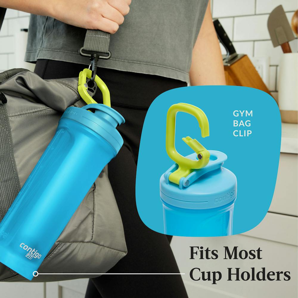 Contigo® Fit Shake & Go® 2.0 Plastic Antimicrobial Shaker Bottle, Blue Raspberry, 28 floz (2O5B)