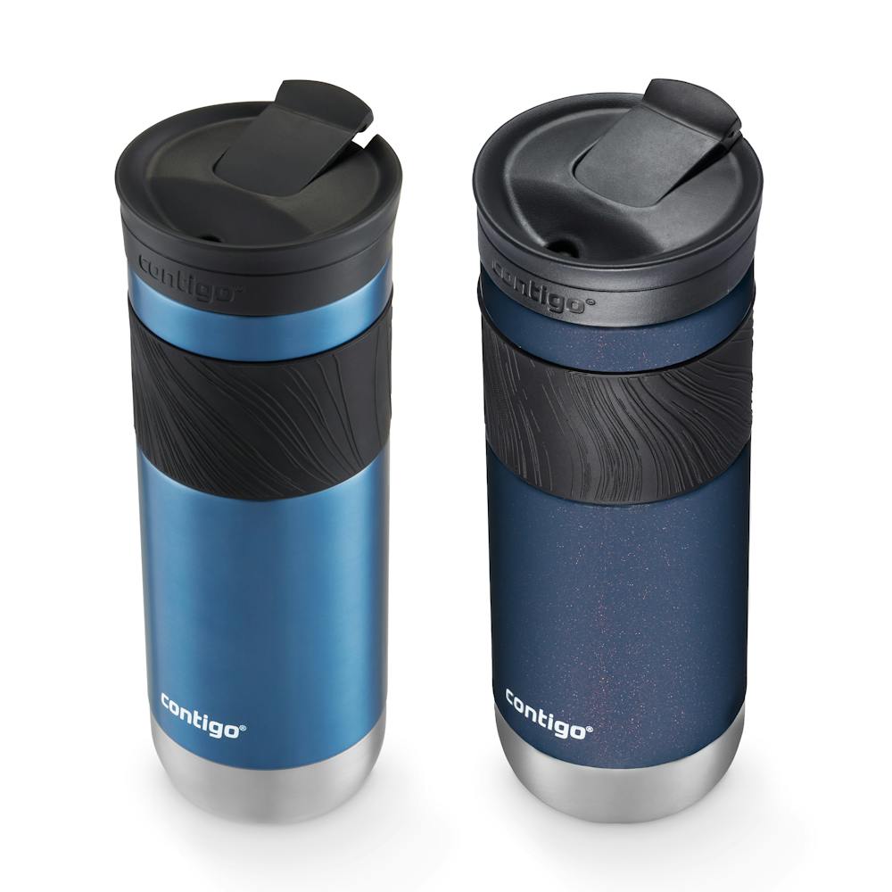 Contigo® SNAPSEAL™ Insulated Stainless Steel Travel Mug with Grip, 20oz., Blue Corn Transparent Satin & Midnight Berry (H25W)
