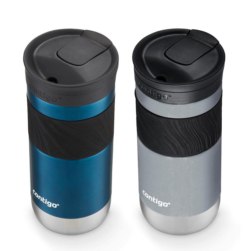 Contigo® SNAPSEAL™ Insulated Stainless Steel Travel Mug with Grip, 16oz., Blueberry Transparent Satin & Gold Morel (FA0F)
